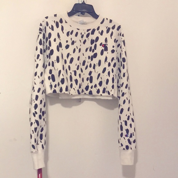 CHAMPION CROPPED SWEATSHIRT SIZE XS LONG SLEEVE BLACK &WHITE PRINT - Picture 2 of 7